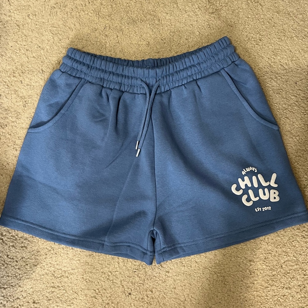 Pretty Little Thing Ink Chill Club Puff Print Drawstring Sweat Shorts - Picture 1 of 12